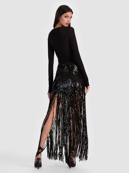 Kendra Sequin Fringe Maxi Skirt