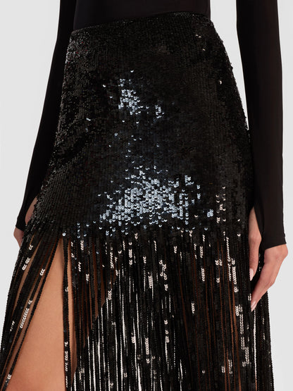 Kendra Sequin Fringe Maxi Skirt