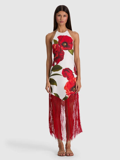 Mallory Linen Fringe Midi Dress