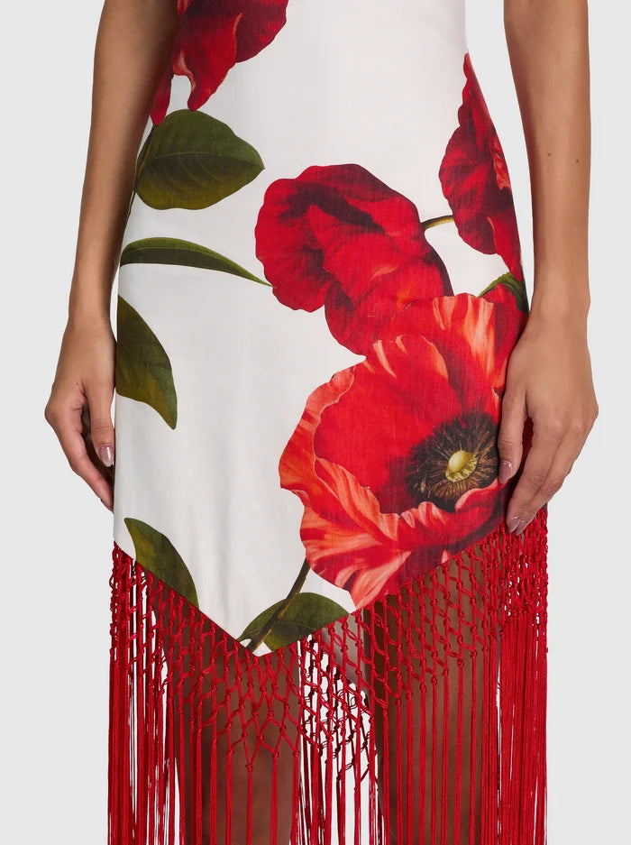 Mallory Linen Fringe Midi Dress