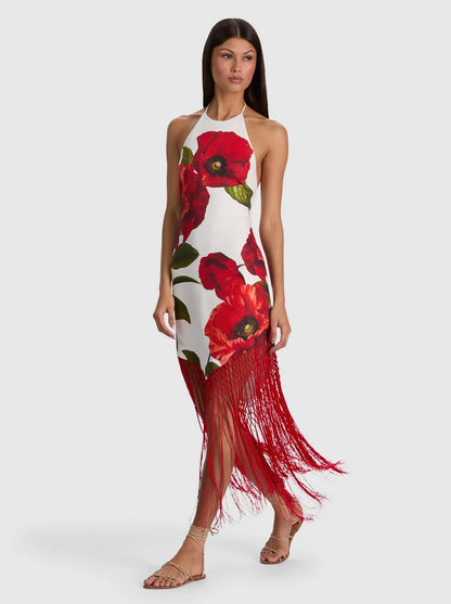 Mallory Linen Fringe Midi Dress