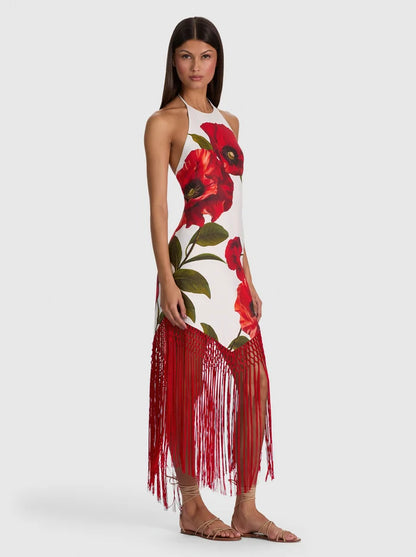 Mallory Linen Fringe Midi Dress