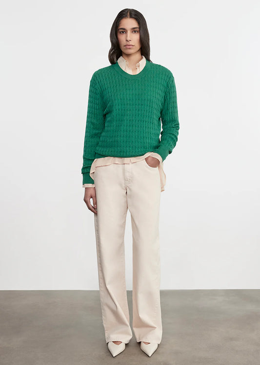 Cashmere Cotton Cable Knit Easy Crew