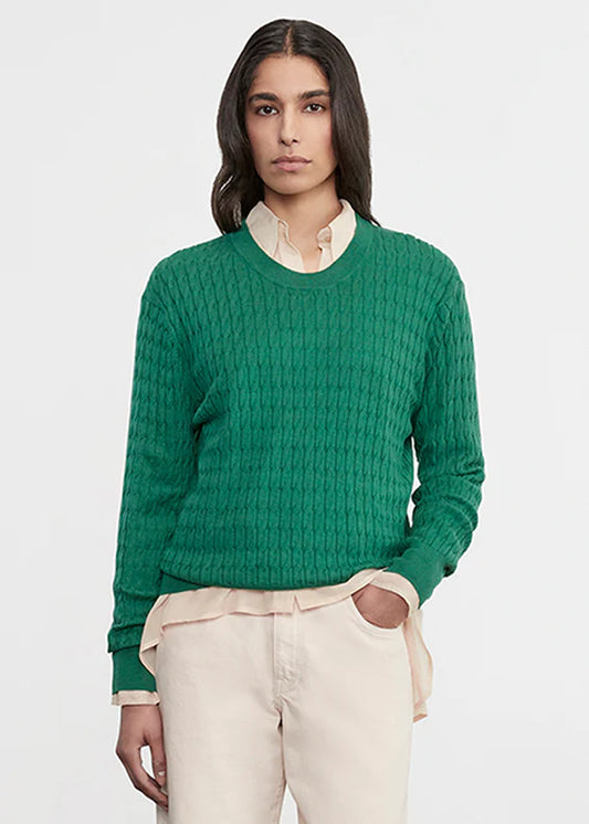 Cashmere Cotton Cable Knit Easy Crew