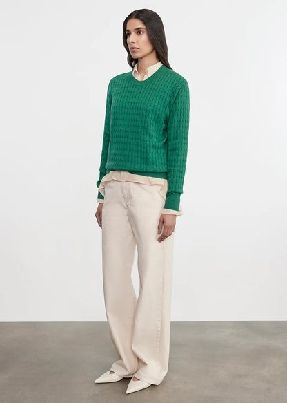 Cashmere Cotton Cable Knit Easy Crew