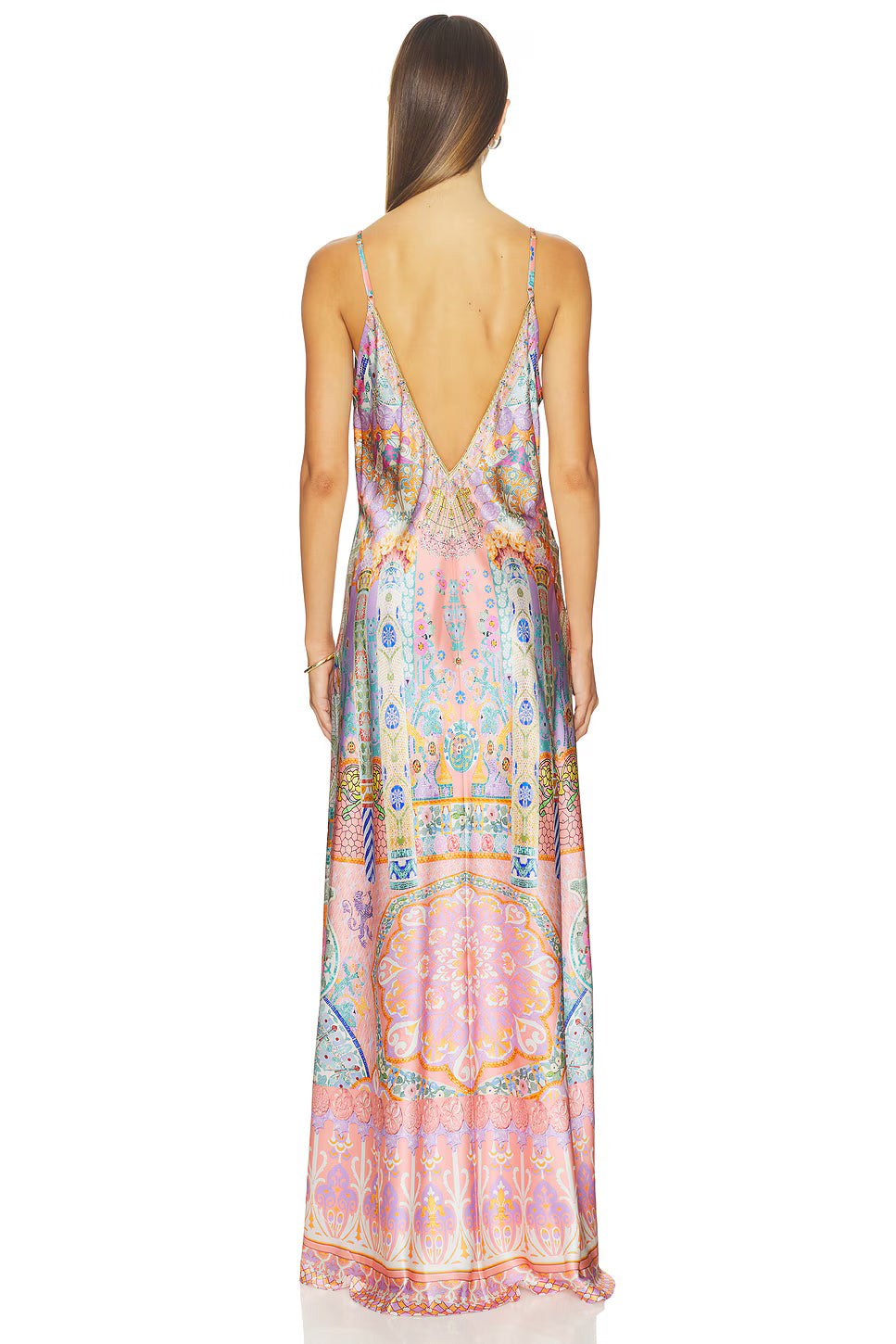 V Neck Full Length Bias Slip Dress