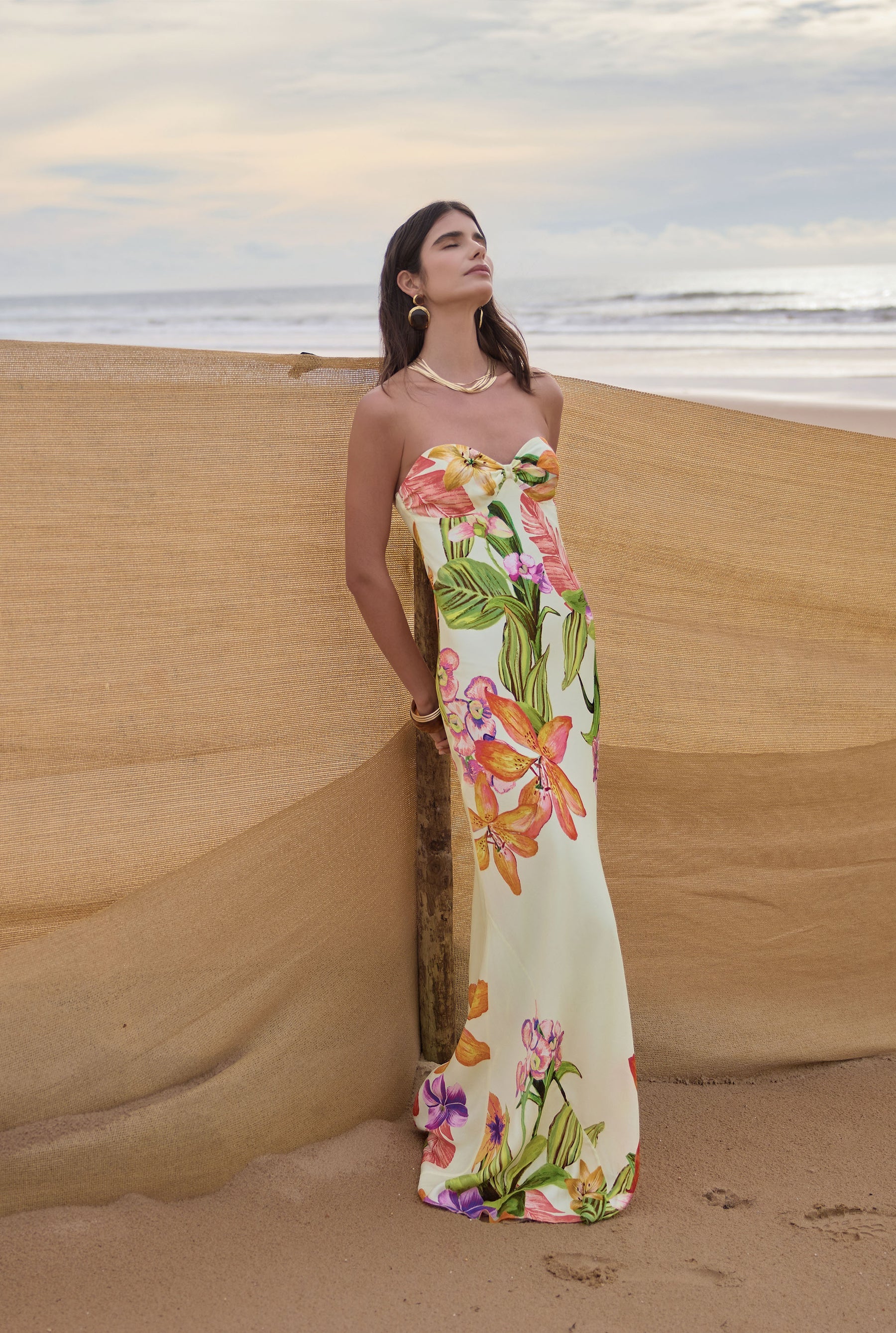 Rococo Sand Dior Strapless Maxi Dress in Cream