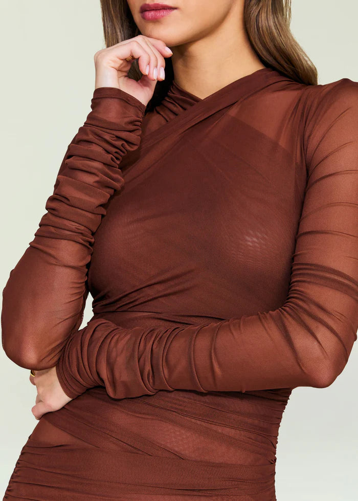 Moxey Ruched Mesh Mini Dress