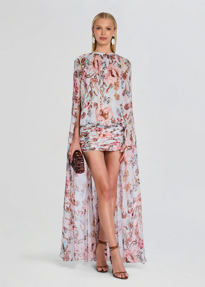 Ruched Cape Mini Dress