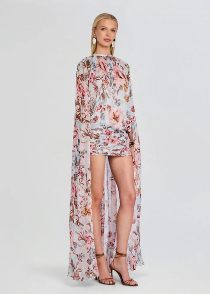 Ruched Cape Mini Dress