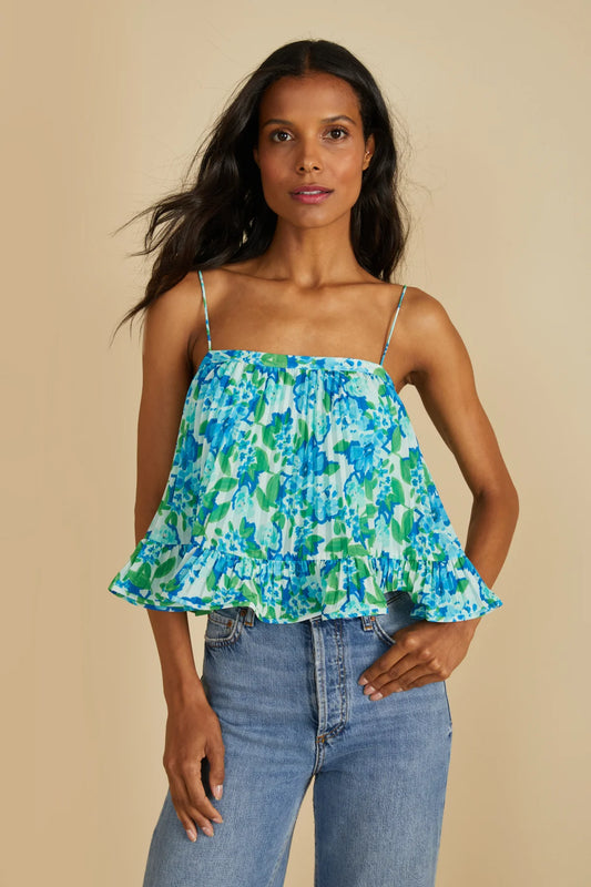 Kersten Pleated Top in Garden Blues - FINAL SALE