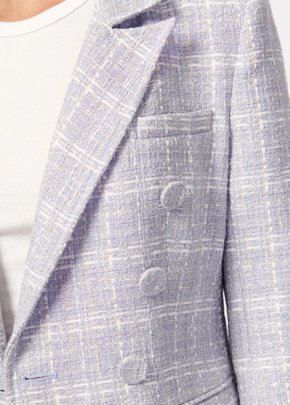 Bruna Tweed Blazer in White/Delphinium