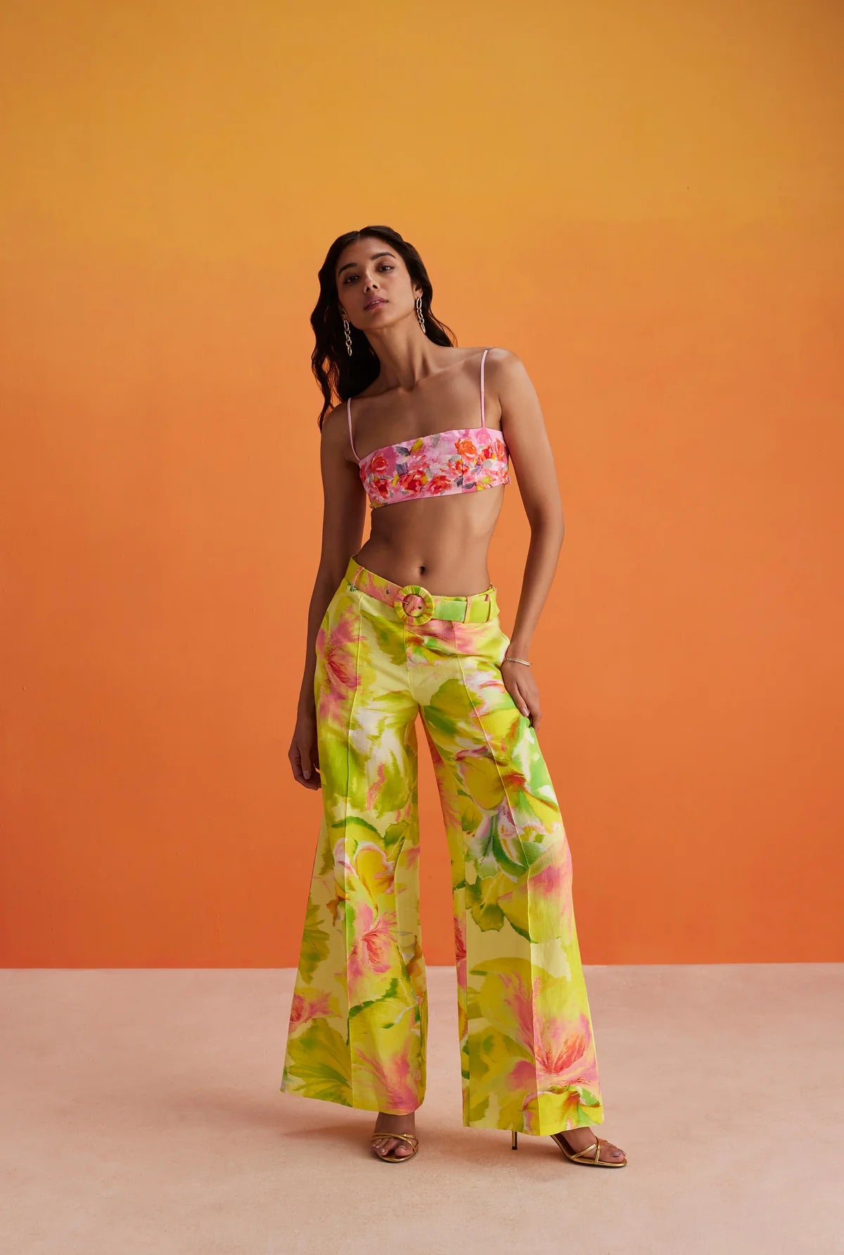 Mina Flared Pants  in Yellow Floral - FINAL SALE