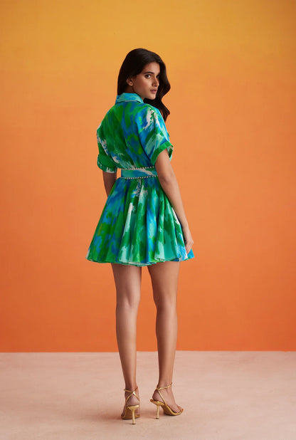 Vida Short Dress in Blue Green