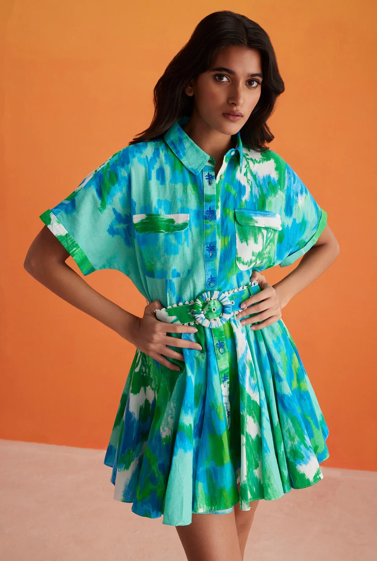 Vida Short Dress in Blue Green