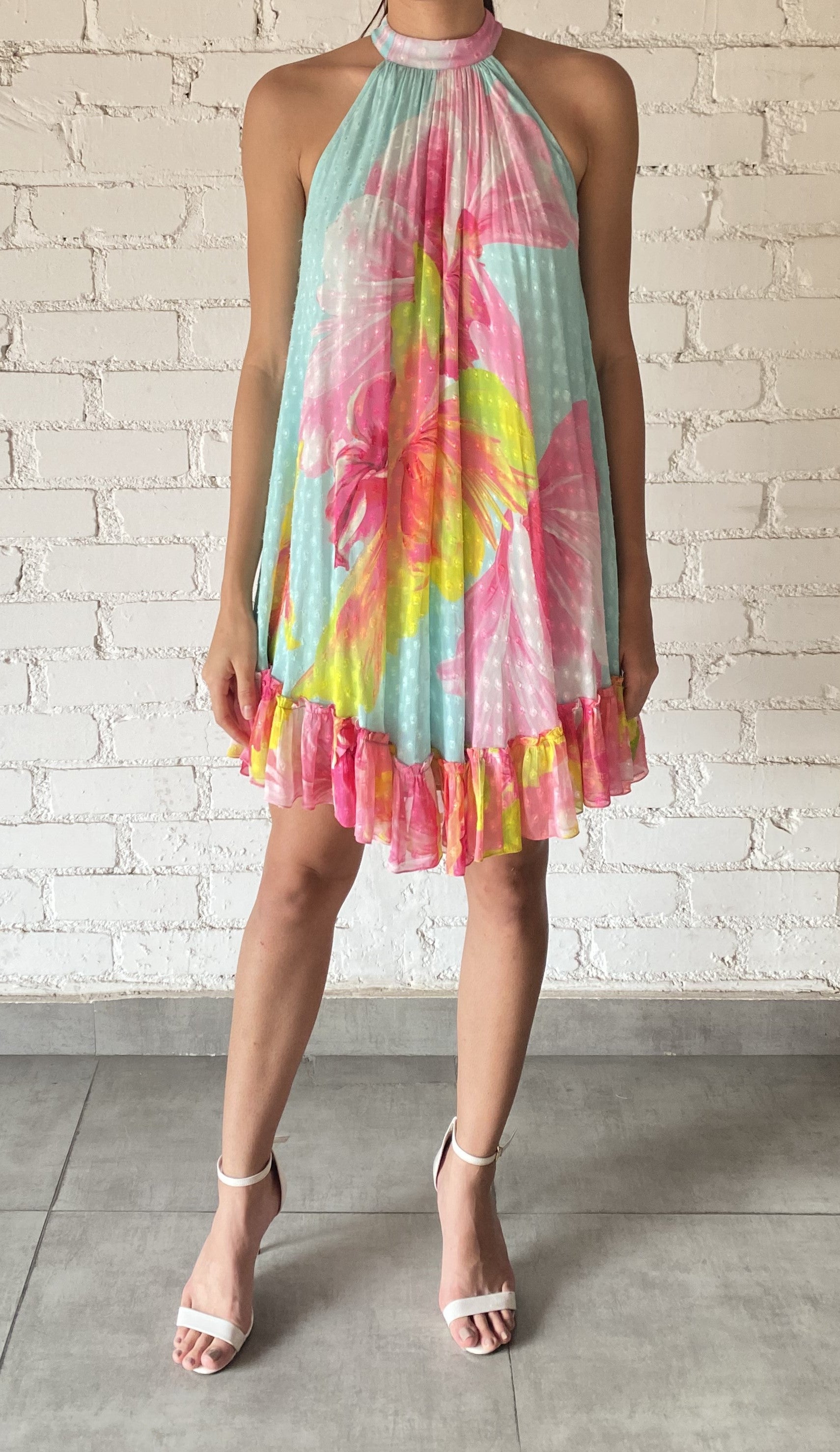 HEMANT & NANDITA Mina Short Dress in Blue Floral