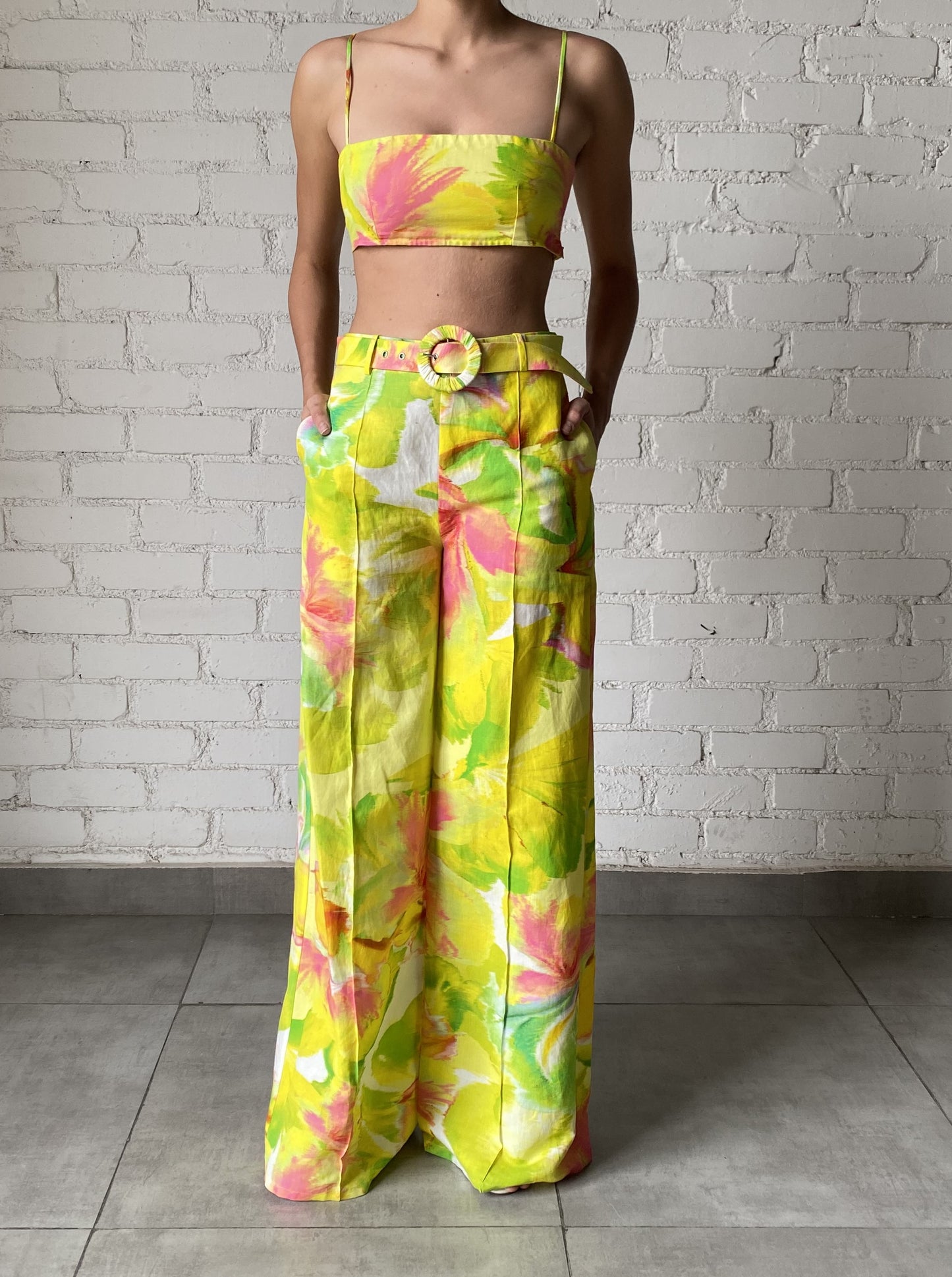 Mina Flared Pants  in Yellow Floral - FINAL SALE