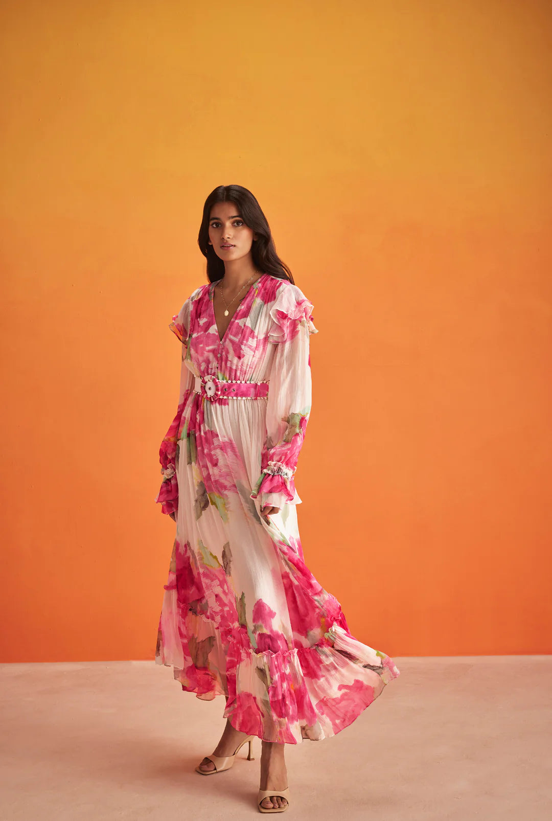 pink floral high low dress Lulus | Pink Floral Burnout Ruffled High-Low Maxi Dress | Womens | X-Small (Available in XXL, M, L, XL)