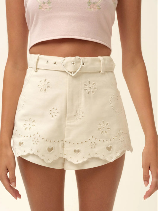 Heart Eyelet Denim Skort
