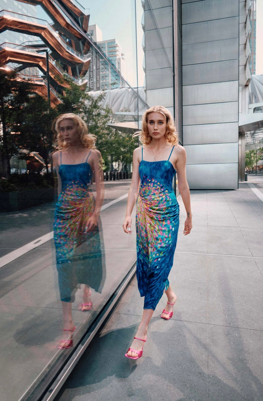 La Fuori - Paillet Print Casa Dress in Blooming Sky