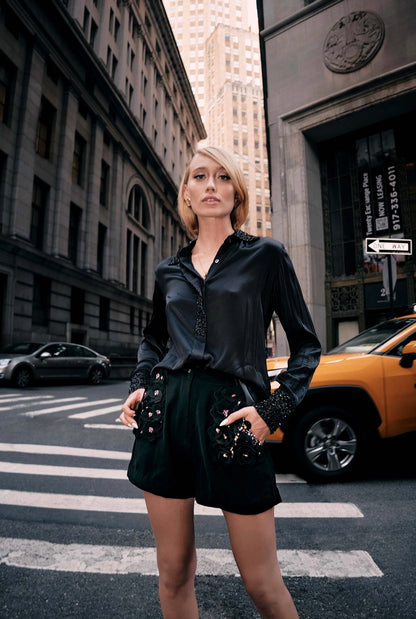 Embellished Shorts in Noir