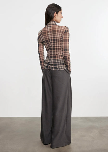 Plaid Mesh L/S Turtleneck
