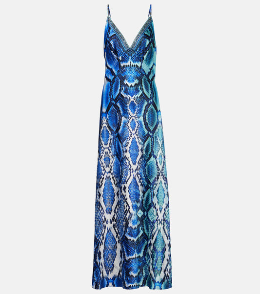 V Neck Full Length Bias Slip Dress