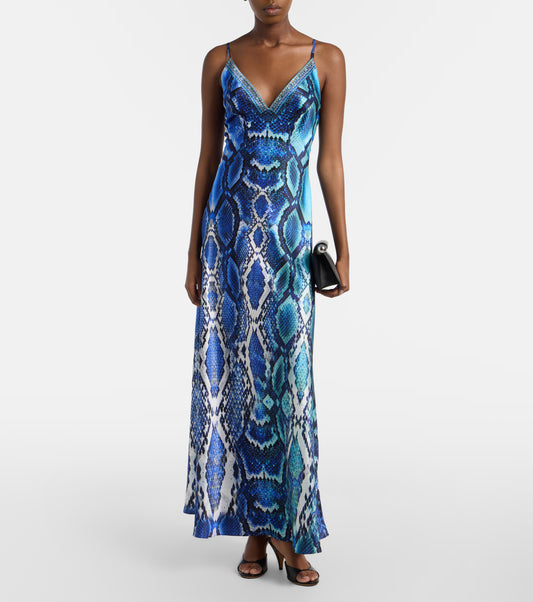 V Neck Full Length Bias Slip Dress