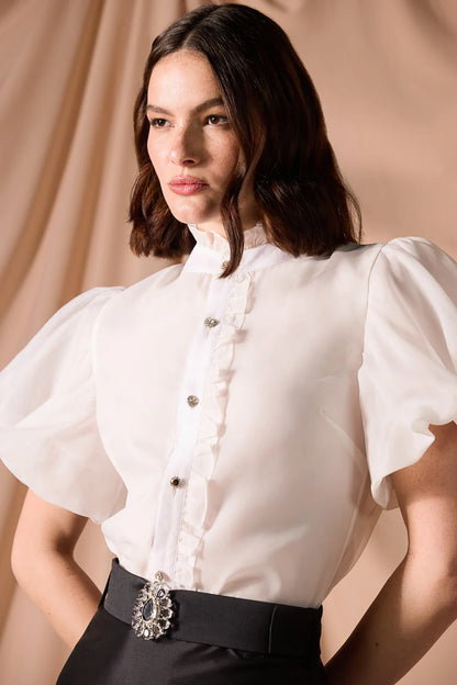 PatBo - Taffeta Bloom Shirt in Off White