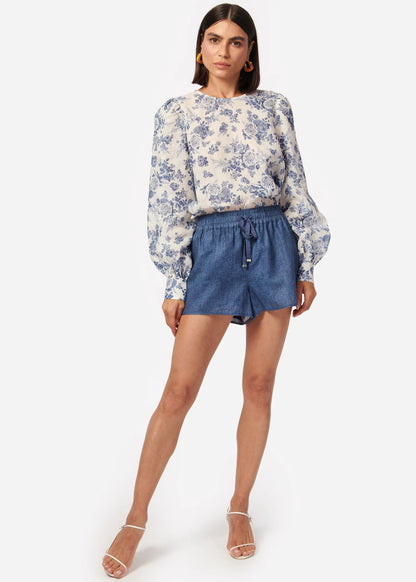 Jillian Linen Short in Raw Denim - FINAL SALE