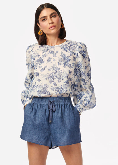 Jillian Linen Short in Raw Denim - FINAL SALE