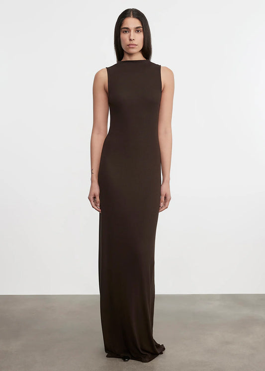 Silk Rib Sleeveless Mockneck Fluid Dress