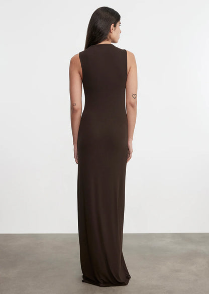Silk Rib Sleeveless Mockneck Fluid Dress