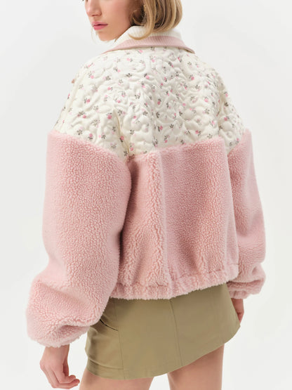 Saide Floral Fleece Jacket in Pink