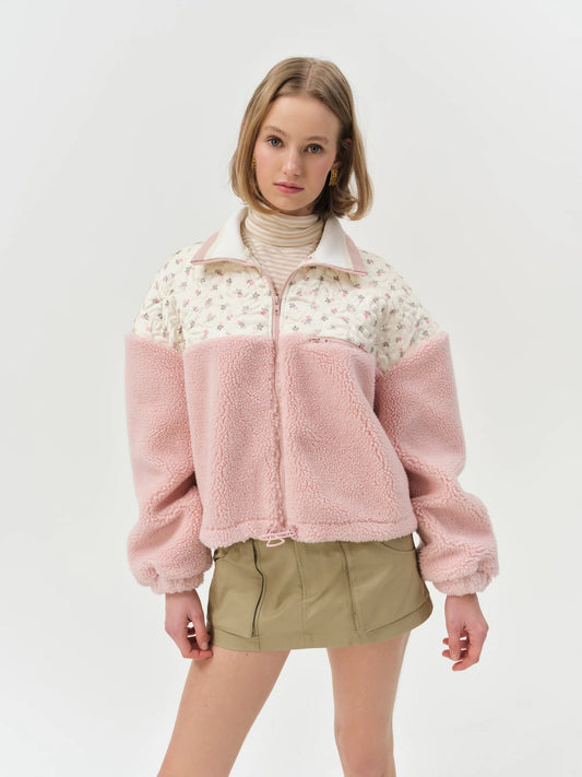 Saide Floral Fleece Jacket in Pink