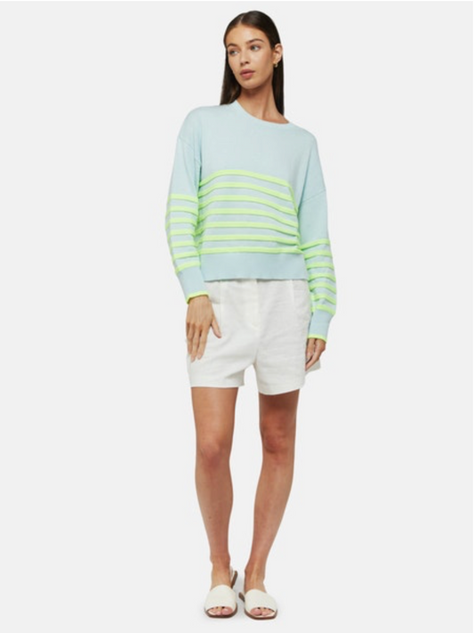 Brynn Stripe Crewneck Sweater in Aqua Mist