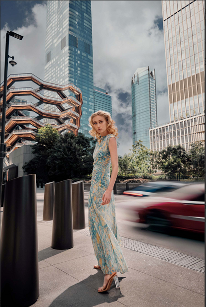 Net Gathered Maxi in Van Gogh Printed
