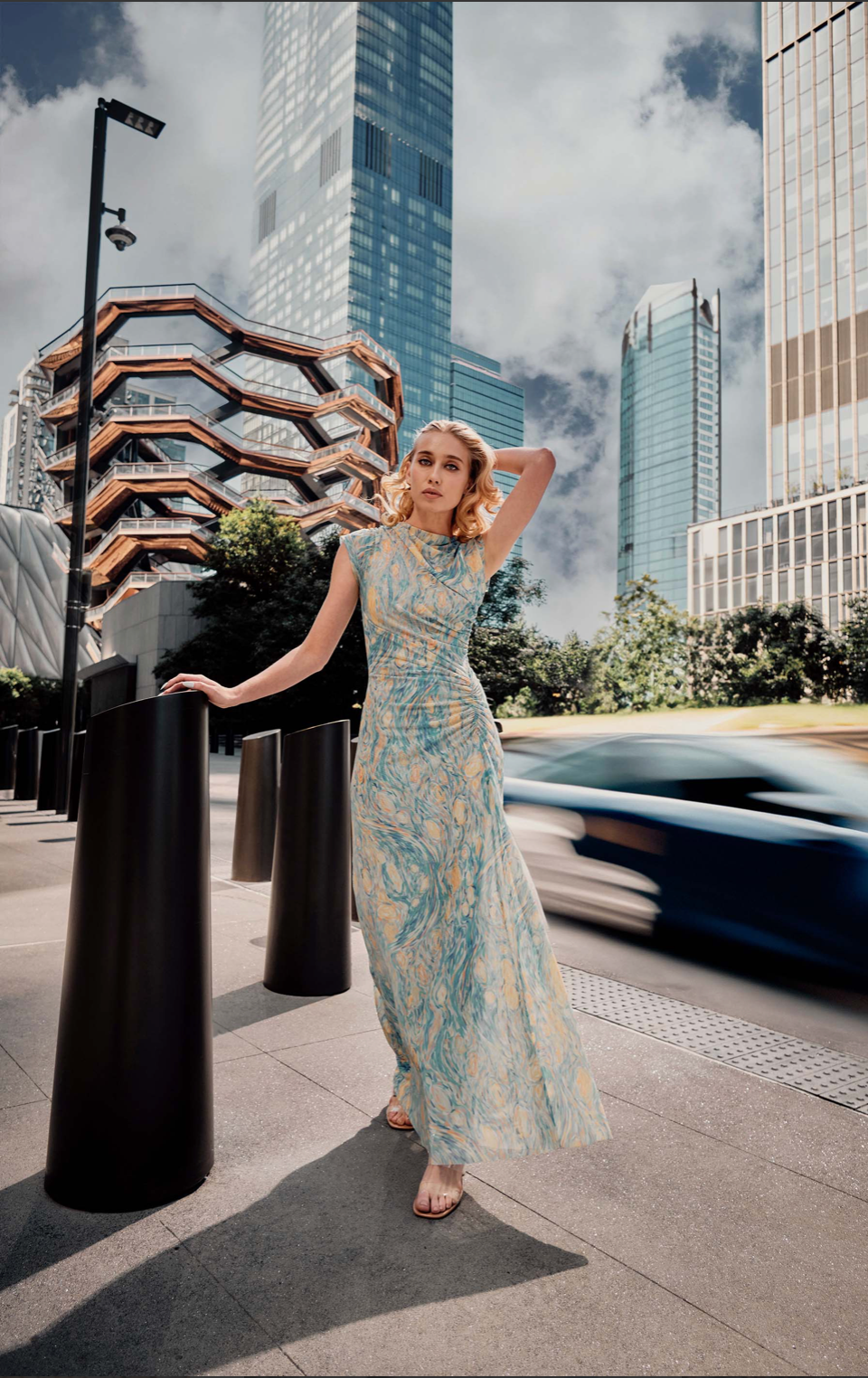 Net Gathered Maxi in Van Gogh Printed