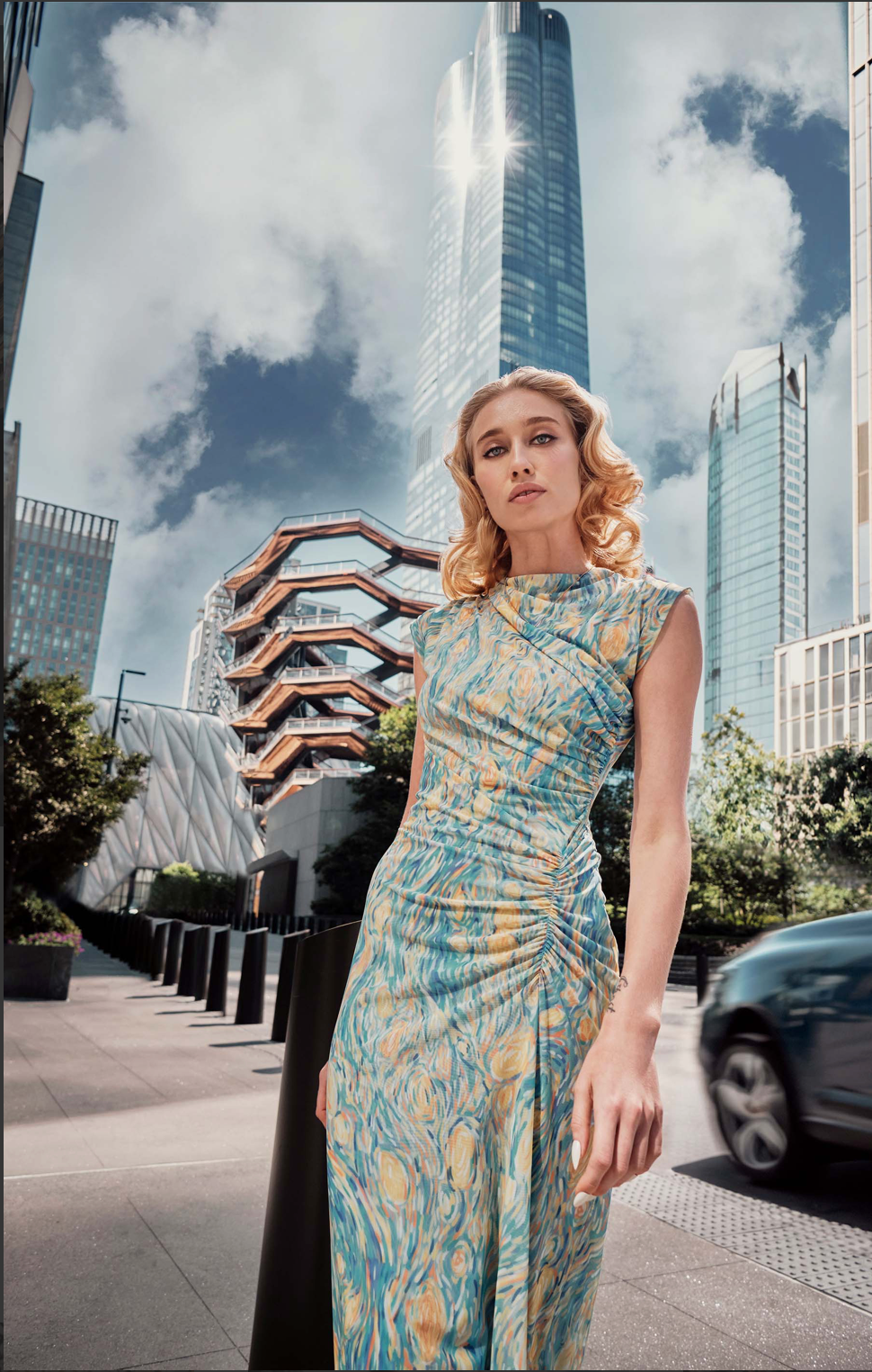 Net Gathered Maxi in Van Gogh Printed