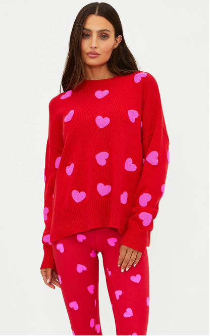 Callie Sweater Royal Red Hearts