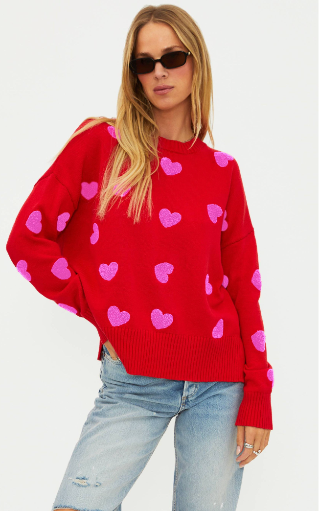 Callie Sweater Royal Red Hearts