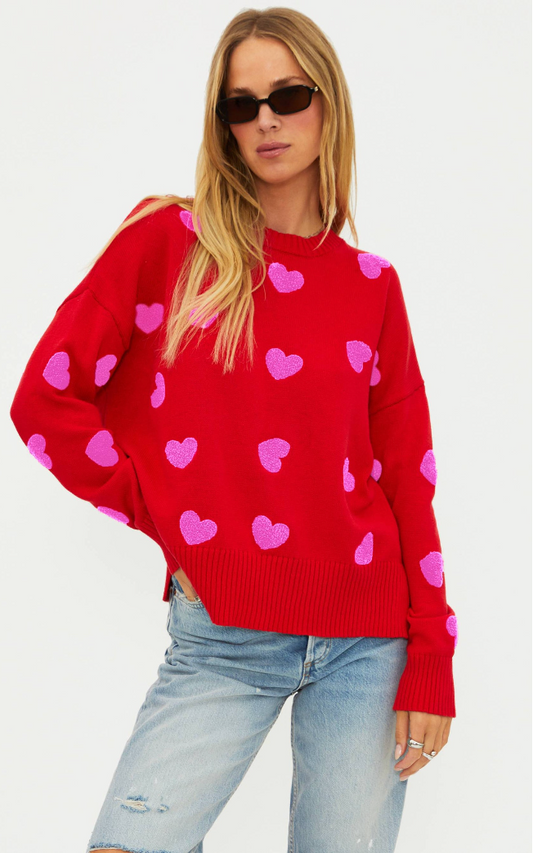 Callie Sweater Royal Red Hearts