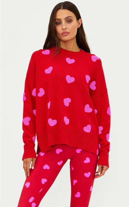 Callie Sweater Royal Red Hearts