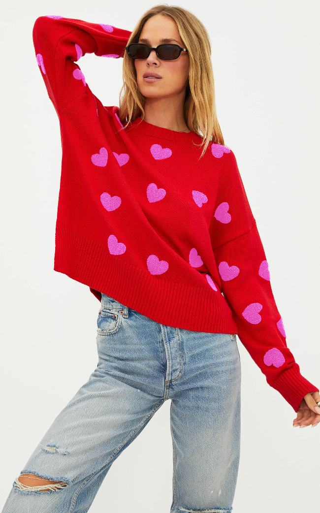 Callie Sweater Royal Red Hearts