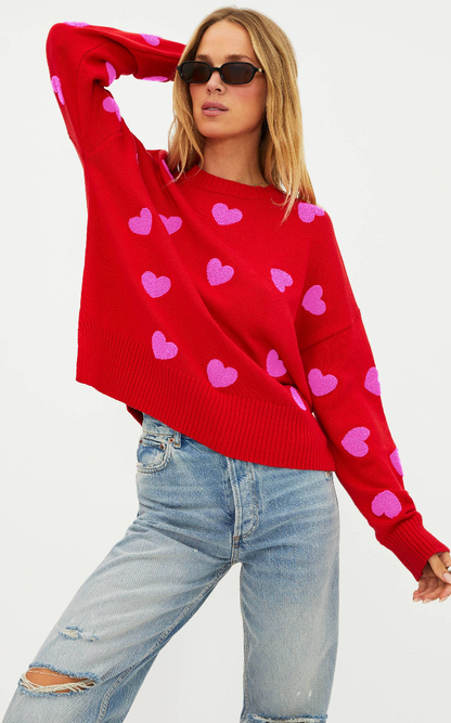 Callie Sweater Royal Red Hearts