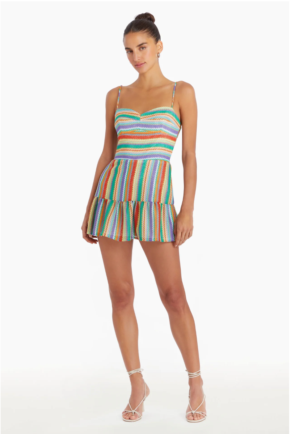 Champagne Skort Romper in Rainbow Stripe - FINAL SALE