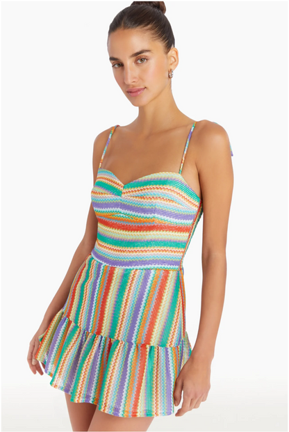 Champagne Skort Romper in Rainbow Stripe - FINAL SALE