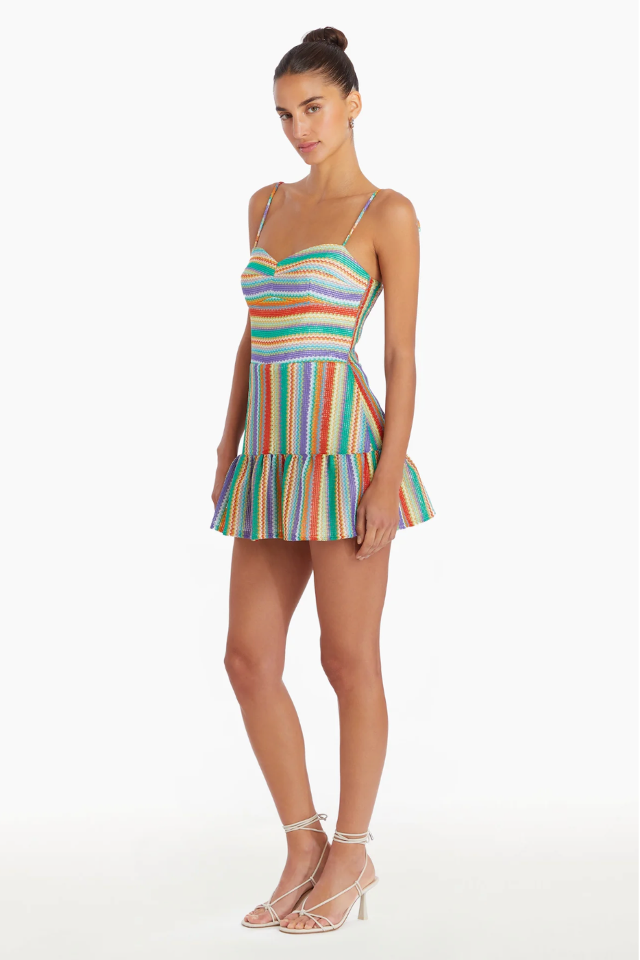 Champagne Skort Romper in Rainbow Stripe - FINAL SALE