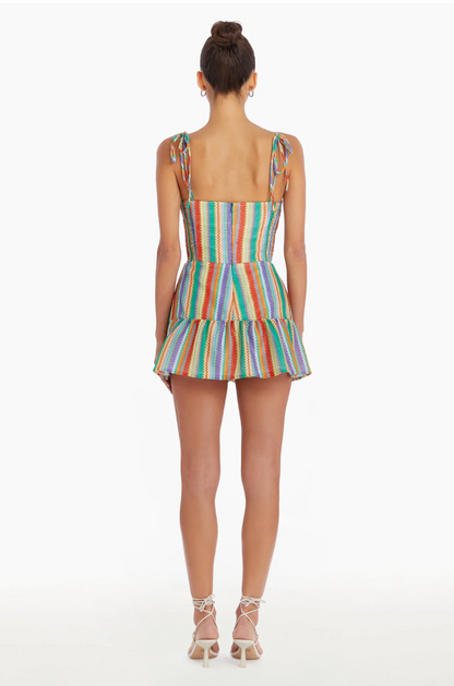 Champagne Skort Romper in Rainbow Stripe - FINAL SALE