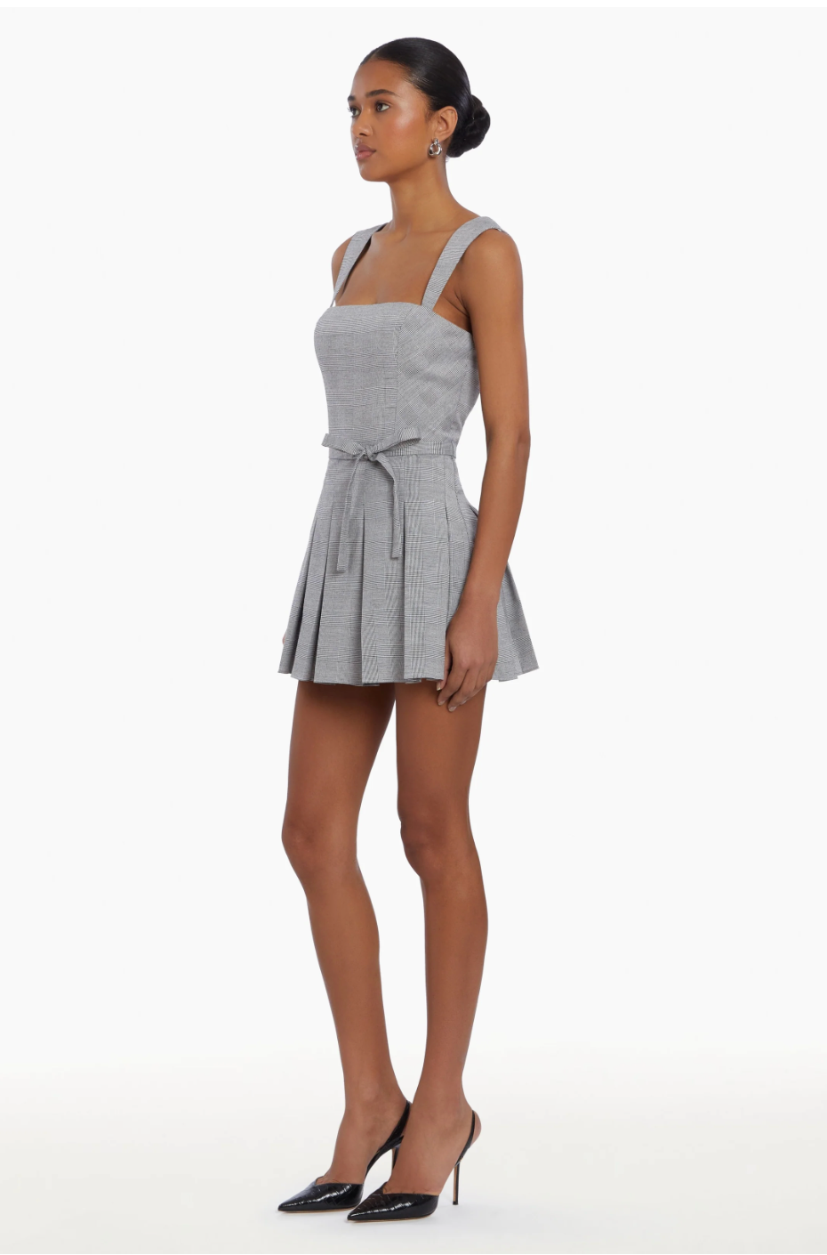 Mercy Belted Skort Romper in Business Plaid